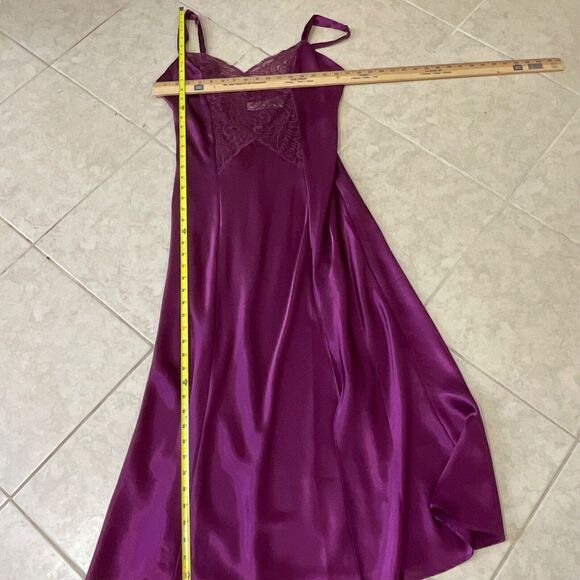 VTG Gold Label Victoria Secret Maxi Satin Liquid lace slip Dress S Purple Fairy - Picture 8 of 12